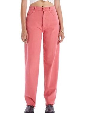 MOTHER The Curbside Heel Fray Jeans Rose of Sharon High Rise Straight Leg 26